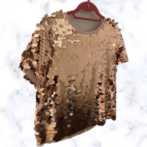 Sequin Eva Franco Anthropologie tee, size medium, gold